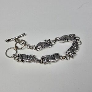 Sterling Silver Sleeping Cat Link Bracelet Signed GS 20g 7.5" Kitty